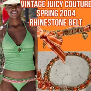 Juicy Couture Belt Gold Tone Chain and Mandarin and Ivory Striped Ribbon